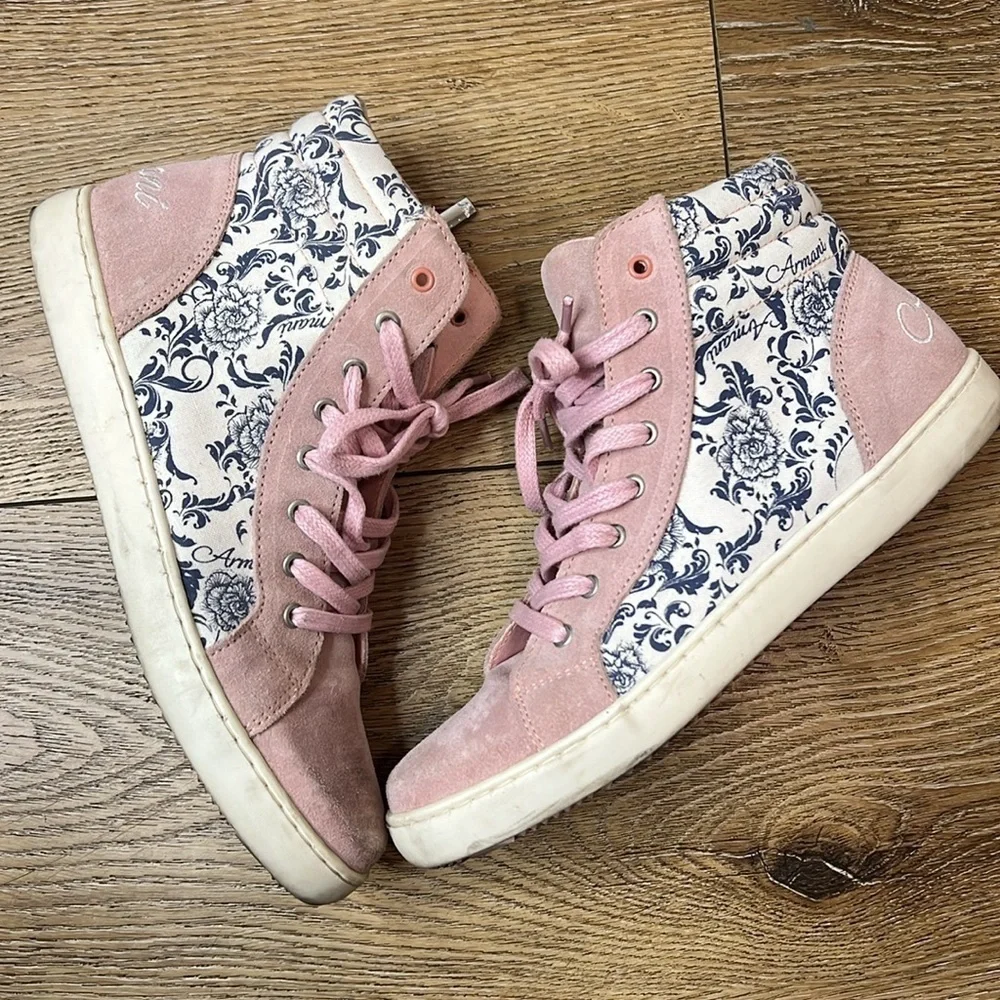 Armani Junior Pink Suede High Top Sneakers Size 37/5US
